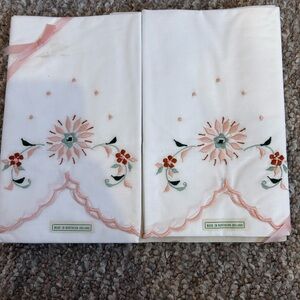 White Pillowcases with Pink Floral Embroidery